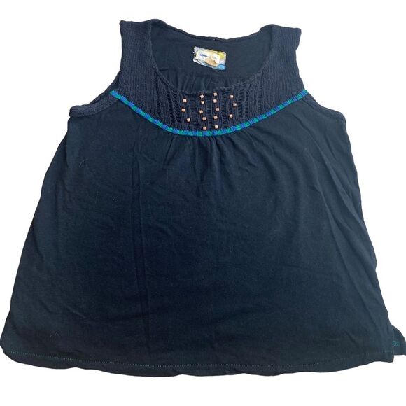 Anthropologie Meadow Rue Linen Crochet Hem Tank Black Size M‎ - Picture 6 of 7